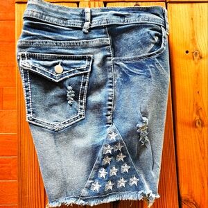 Womens Denim Skirt with Distressed Details